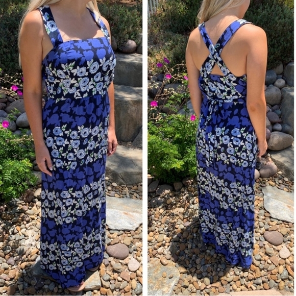 ANTHRO MAEVE Floral Blue Square Neck Maxi Dress 2 - Picture 2 of 11
